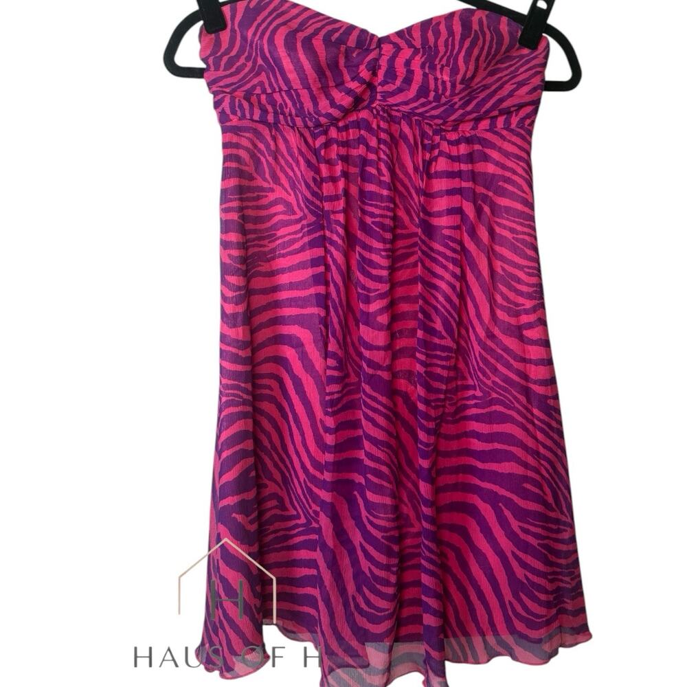 Express 100% Silk Pink And purple Chiffon Strapless Zebra Stripe Dress size 0